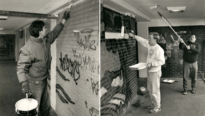 Volunteers painting at Cabrini